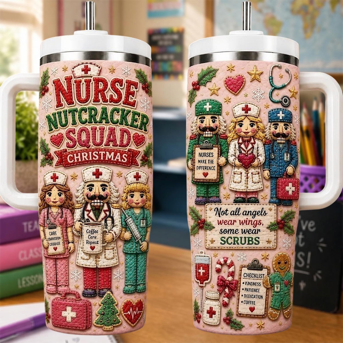 Personalized Nurse Christmas Tumbler 40oz, Nurse Nutcracker Squad Cup, Christmas Nurse Gift, Rn Gift, Holiday Tumbler