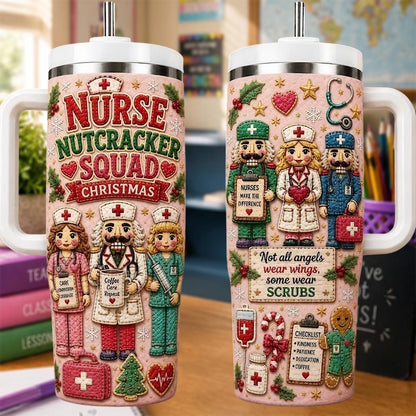 Personalized Nurse Christmas Tumbler 40oz, Nurse Nutcracker Squad Cup, Christmas Nurse Gift, Rn Gift, Holiday Tumbler