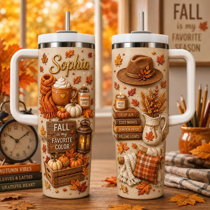 Personalized Fall Tumbler 40oz, Custom Name Fall Cup, Pumpkin Spice Tumbler, Cozy Autumn Gift, Thanksgiving Gift
