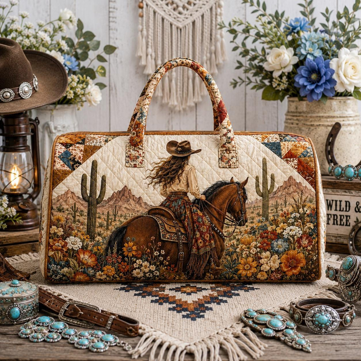 Western Cowgirl Horse Travel Bag, Cowboy Rodeo Duffel, Desert Wildflower Gift, Cowgirl Adventure Bag, Ranch, Western Decor, Fun, Gift 2026