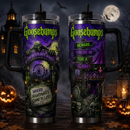 Personalized Halloween Horror Tumbler 40oz, Spooky Haunted Graveyard Cup, Creepy Halloween Travel Mug