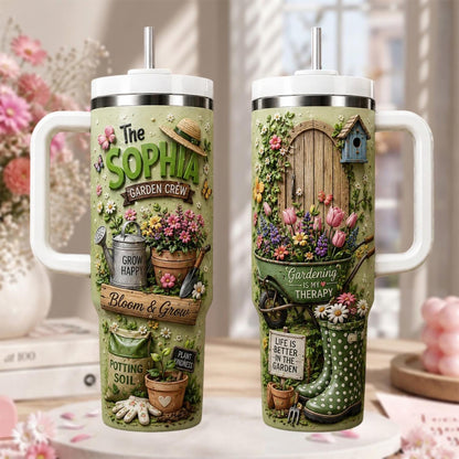 Personalized Gardening Tumbler 40oz, Custom Garden Name Cup With Handle, Floral Gardener Tumbler, Plant Lover Gift