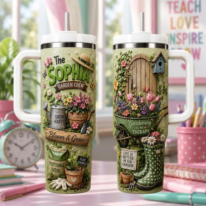 Personalized Gardening Tumbler 40oz, Custom Garden Name Cup With Handle, Floral Gardener Tumbler, Plant Lover Gift