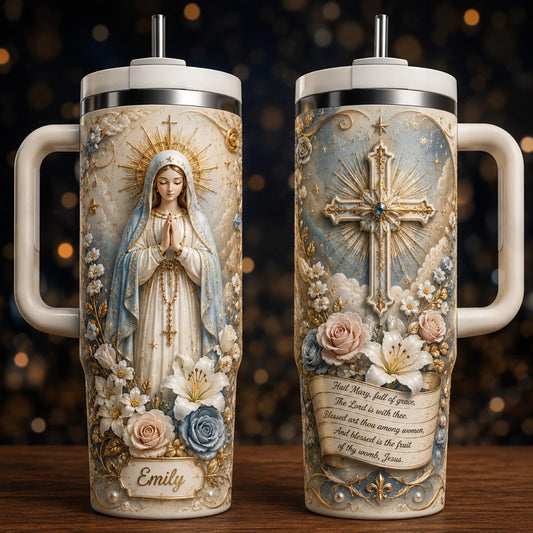 Personalized Religious Tumbler 40oz, Custom Christian Name Cup, Virgin Mary Tumbler, Catholic Prayer Gift