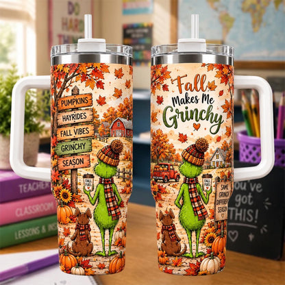 Personalized Fall Tumbler 40oz, Custom Name Green Tumbler, Autumn Pumpkin Cup, Funny Green Gift, Fall Gift For Women