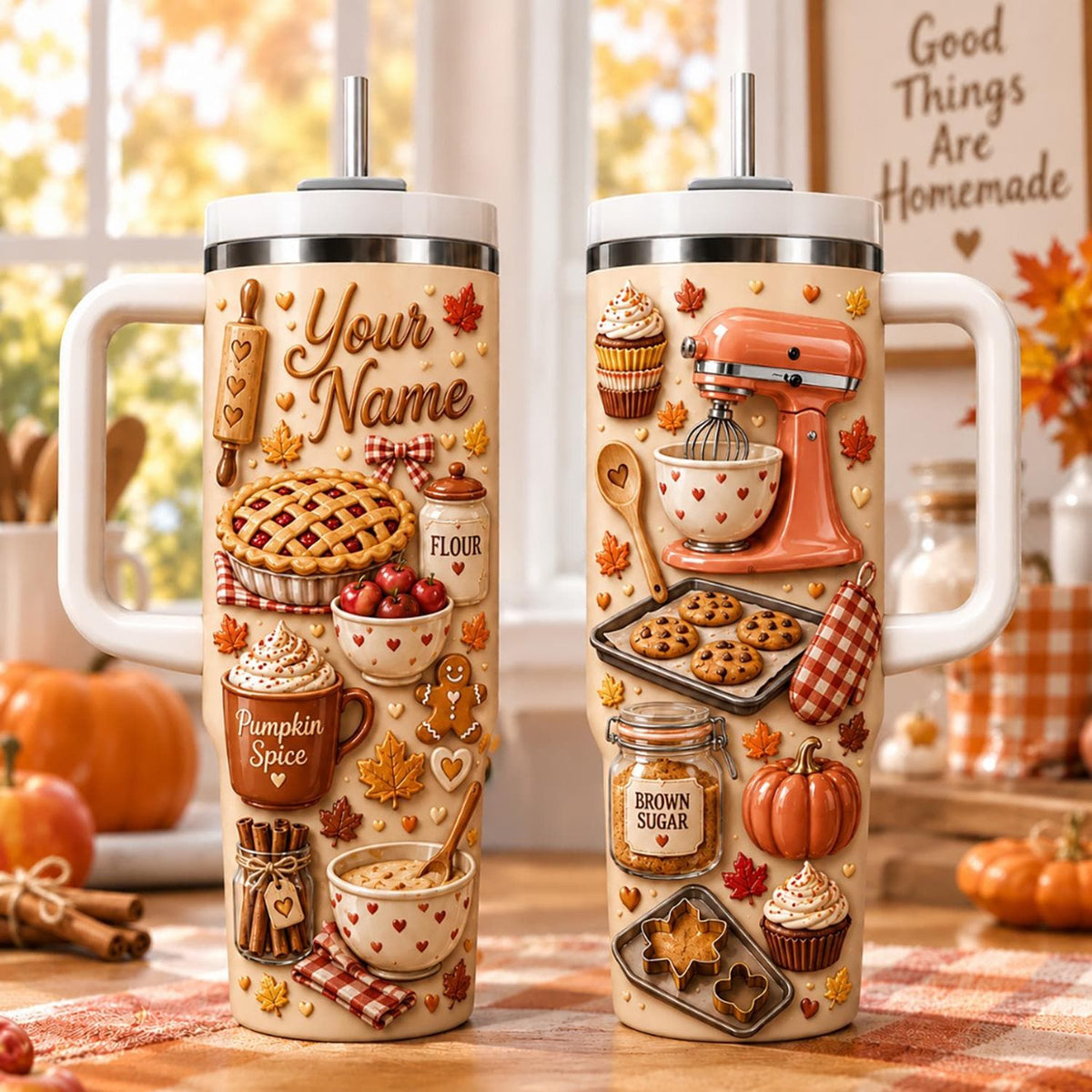 Personalized Baking Tumbler 40oz, Fall Baking Tumbler, Pumpkin Spice Cup, Baker Gift, Homemade Treats Gift