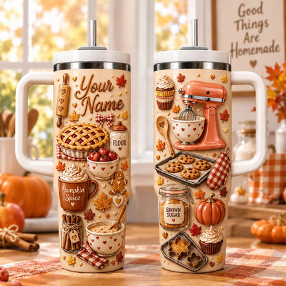 Personalized Baking Tumbler 40oz, Fall Baking Tumbler, Pumpkin Spice Cup, Baker Gift, Homemade Treats Gift