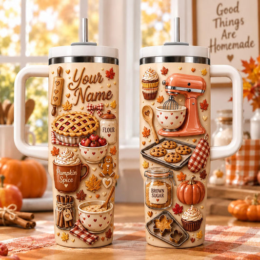 Personalized Baking Tumbler 40oz, Fall Baking Tumbler, Pumpkin Spice Cup, Baker Gift, Homemade Treats Gift