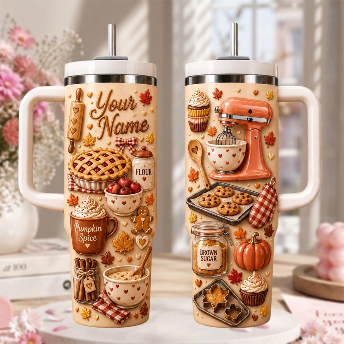 Personalized Baking Tumbler 40oz, Fall Baking Tumbler, Pumpkin Spice Cup, Baker Gift, Homemade Treats Gift