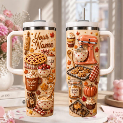 Personalized Baking Tumbler 40oz, Fall Baking Tumbler, Pumpkin Spice Cup, Baker Gift, Homemade Treats Gift