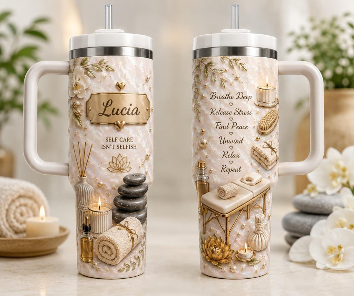 Personalized Spa Tumbler 40oz, Custom Name Self Care Cup, Wellness Tumbler, Massage Therapist Gift, Spa Gift, Relaxation Gift