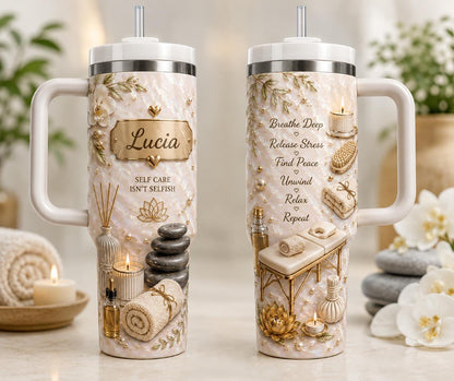 Personalized Spa Tumbler 40oz, Custom Name Self Care Cup, Wellness Tumbler, Massage Therapist Gift, Spa Gift, Relaxation Gift