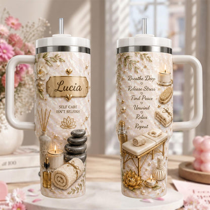 Personalized Spa Tumbler 40oz, Custom Name Self Care Cup, Wellness Tumbler, Massage Therapist Gift, Spa Gift, Relaxation Gift