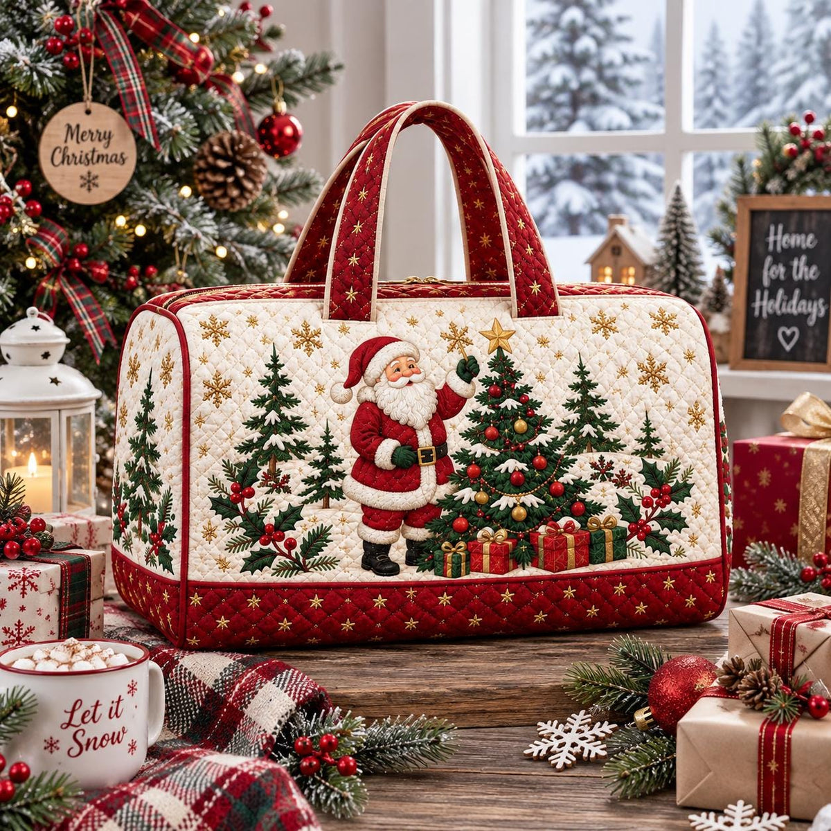 Personalized Santa Christmas Travel Bag, Holiday Duffle Bag, Custom Name Carryall, Festive Winter Travel Gift, Christmas Bag, Gift 2026