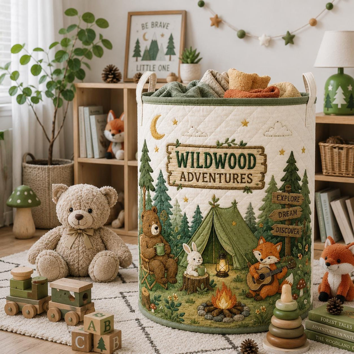 Personalized Woodland Laundry Basket, Camping Nursery Organizer, Forest Animal Toy Bin, Rustic Kids Room Decor, Custom Name Decor, Gift 2026