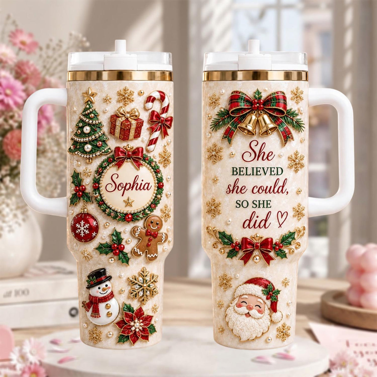 Personalized Christmas Tumbler 40oz, Custom Name Christmas Cup Holiday Gift For Her, Christmas Teacher Gift