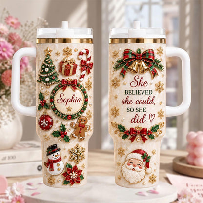 Personalized Christmas Tumbler 40oz, Custom Name Christmas Cup Holiday Gift For Her, Christmas Teacher Gift