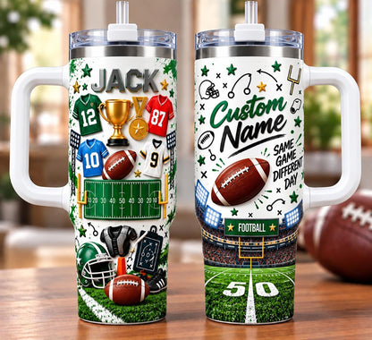 Personalized Football Tumbler 40oz, Custom Name Football Cup With Handle, Football Mom Gift, Football Season Gift