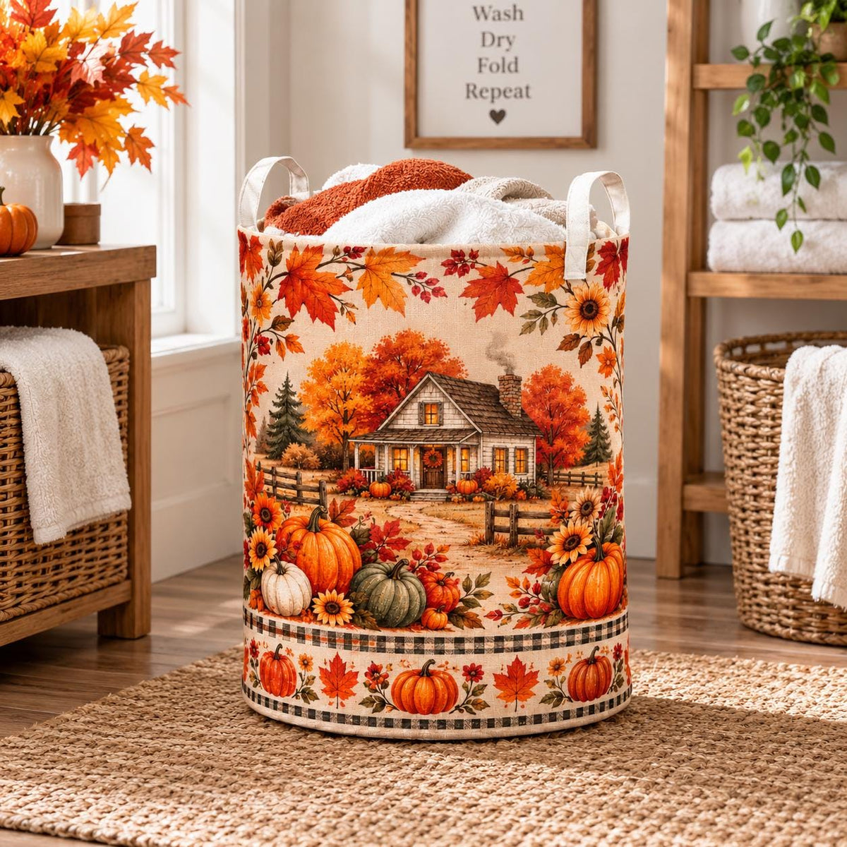 Fall Laundry Hamper Laundry Basket, Pumpkin Cottage, Autumn Home, Rustic Storage, Harvest Gift For Her, Laundry Room Accent, Gift 2026