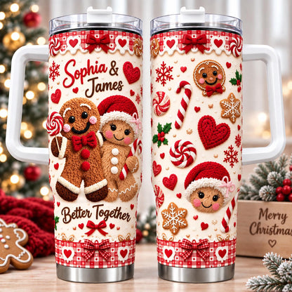 Personalized Christmas Tumbler 40oz, Custom Couple Name, Gingerbread Christmas Tumbler, Couples Gift, Holiday Gift
