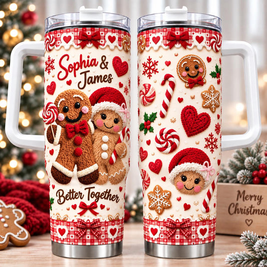 Personalized Christmas Tumbler 40oz, Custom Couple Name, Gingerbread Christmas Tumbler, Couples Gift, Holiday Gift