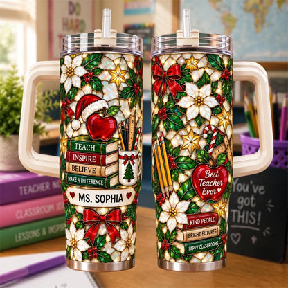 Personalized Teacher Christmas Tumbler 40oz, Custom Teacher Name Cup, Christmas Teacher Tumbler, Teacher Appreciation Gift