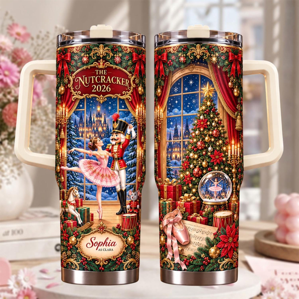 Personalized Nutcracker Christmas Tumbler 40oz, Custom Name Cup, Ballet Christmas Tumbler, Nutcracker Gift, Holiday Gift