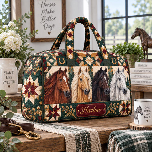 Personalized Horse Travel Bag, Four Horse Equestrian Design, Custom Name Duffle, Horse Lover Keepsake, Farmhouse Travel Gift, Gift 2026