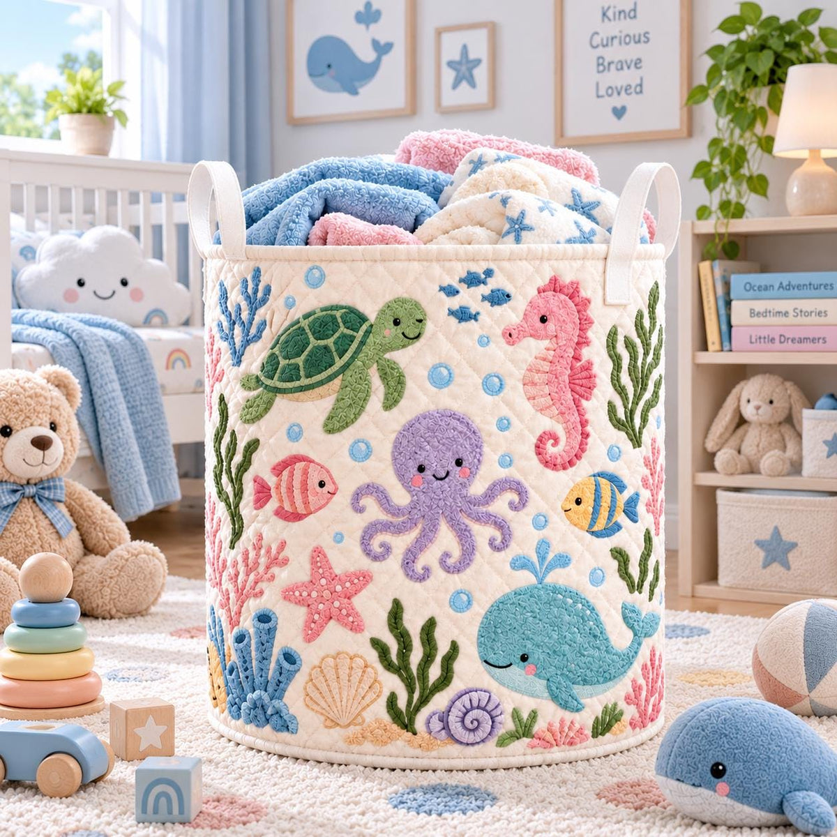 Personalized Ocean Baby Laundry Basket, Sea Turtle Octopus Nursery Decor,  Coastal Baby Shower Keepsake, Nursery Baby Gift 2026