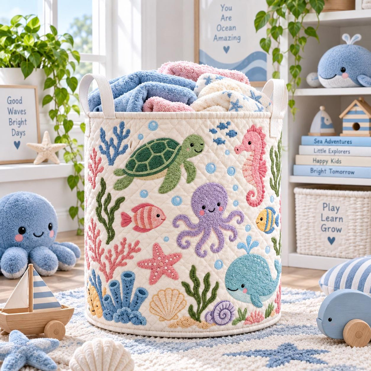 Personalized Ocean Baby Laundry Basket, Sea Turtle Octopus Nursery Decor,  Coastal Baby Shower Keepsake, Nursery Baby Gift 2026