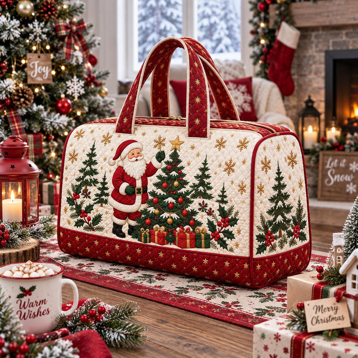 Personalized Santa Christmas Travel Bag, Holiday Duffle Bag, Custom Name Carryall, Festive Winter Travel Gift, Christmas Bag, Gift 2026