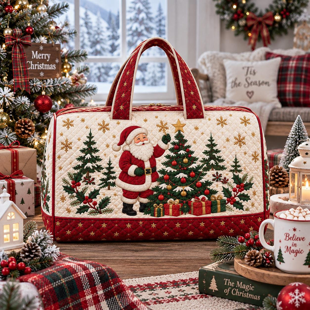 Personalized Santa Christmas Travel Bag, Holiday Duffle Bag, Custom Name Carryall, Festive Winter Travel Gift, Christmas Bag, Gift 2026