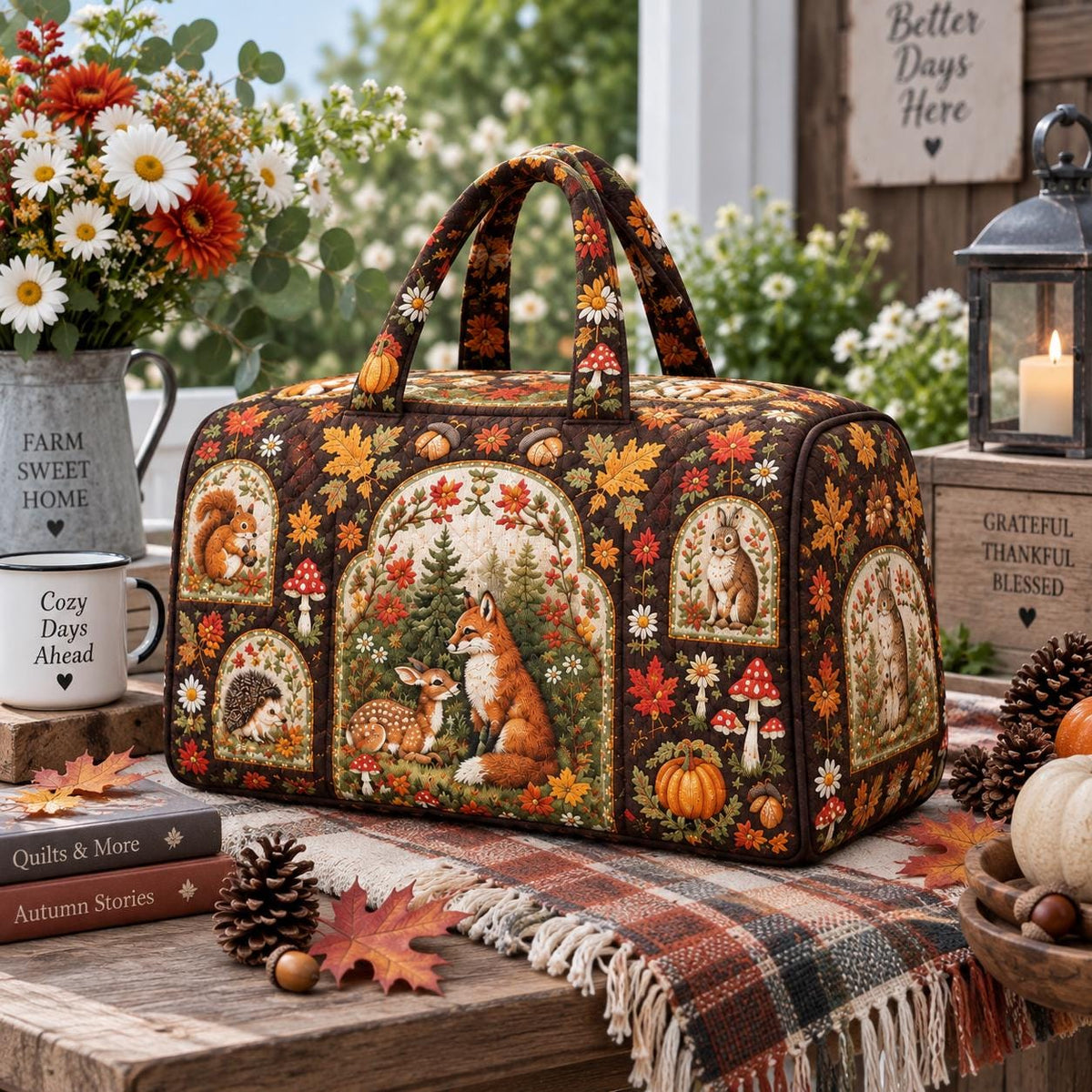 Personalized Woodland Travel Bag, Wildlife Duffle Bag, Custom Name Carryall, Nature Lover Gift, Rustic Autumn Keepsake, Holiday Gift 2026