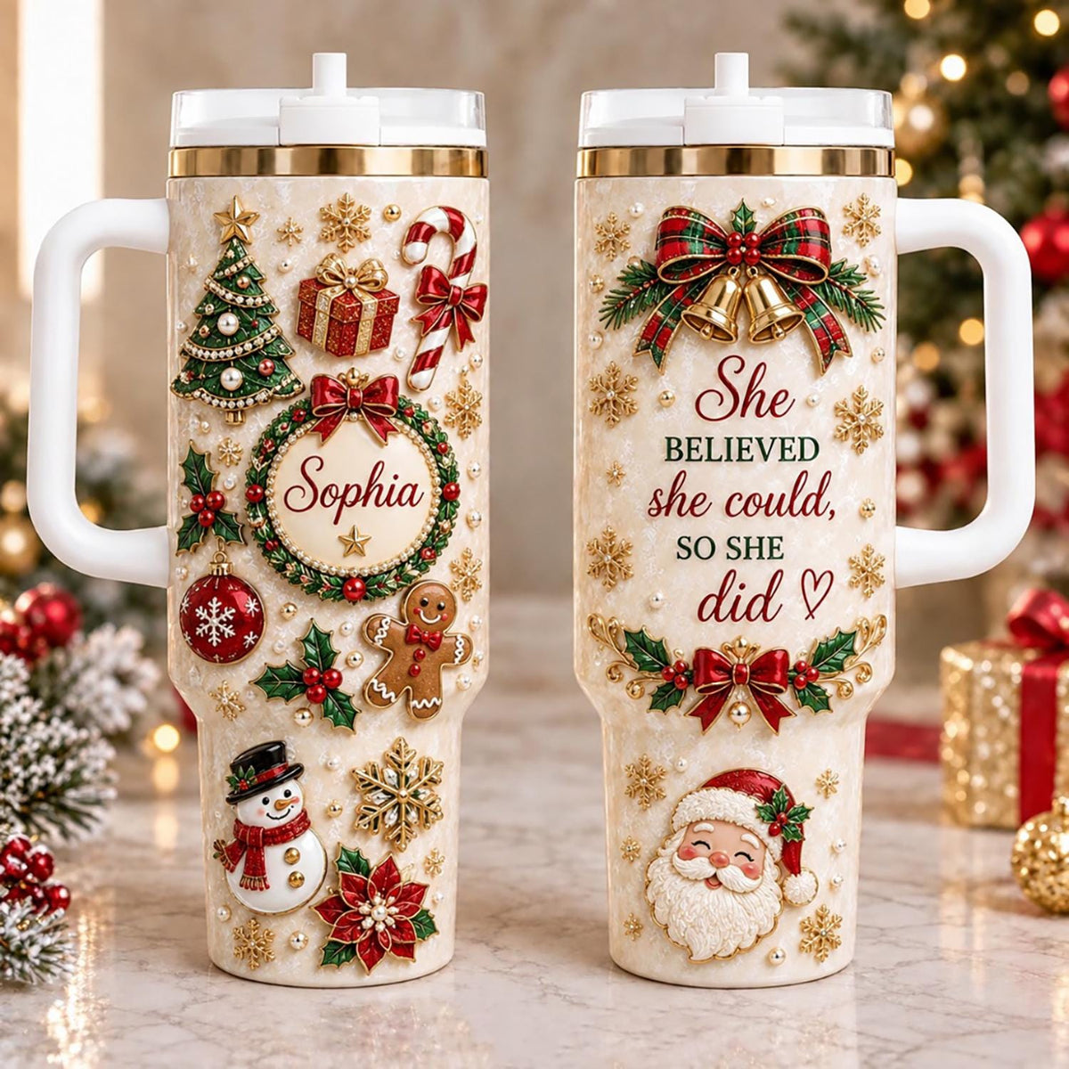 Personalized Christmas Tumbler 40oz, Custom Name Christmas Cup Holiday Gift For Her, Christmas Teacher Gift