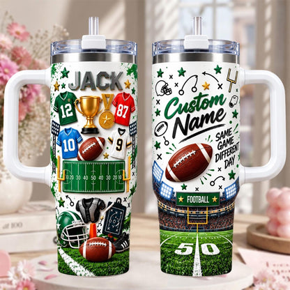 Personalized Football Tumbler 40oz, Custom Name Football Cup With Handle, Football Mom Gift, Football Season Gift