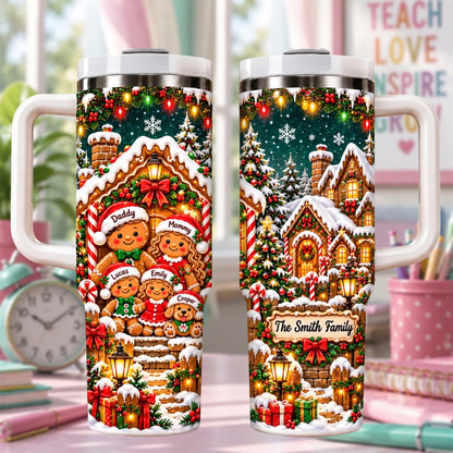 Personalized Gingerbread Christmas Tumbler 40oz, Custom Family Name Cup, Gingerbread Family Christmas Tumbler, Matching Family Gift