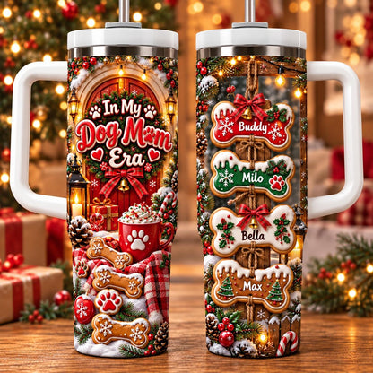 Personalized Dog Mom Tumbler 40oz, Custom Dog Name Cup, Christmas Dog Mom Tumbler, Cute Pet Lover Gift For Women