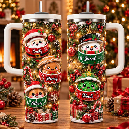 Personalized Christmas Dumpling Squishy Tumbler 40oz, Custom Family Name Cup, Cute Holiday Tumbler, Family Christmas Gift