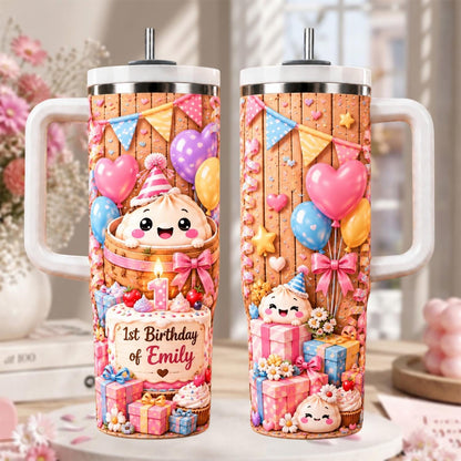Personalized Dumpling Squishy Tumbler 40oz, Custom Name Cup, 1st Birthday Tumbler For Baby Girl, Cute Birthday Gift