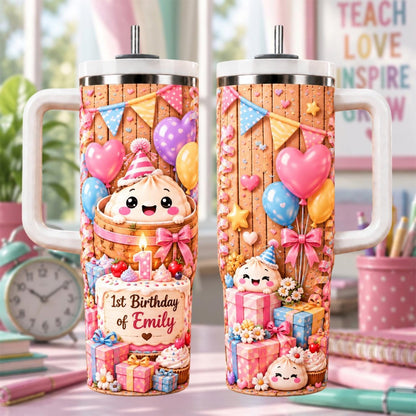 Personalized Dumpling Squishy Tumbler 40oz, Custom Name Cup, 1st Birthday Tumbler For Baby Girl, Cute Birthday Gift
