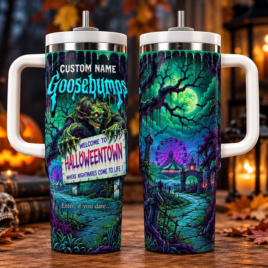 Personalized Spooky Horror Halloween Tumbler 40oz, Custom Name Halloween Cup With Handle, Halloween Gift For Horror Fans