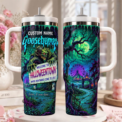 Personalized Spooky Horror Halloween Tumbler 40oz, Custom Name Halloween Cup With Handle, Halloween Gift For Horror Fans