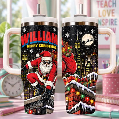 Personalized Santa Tumbler 40oz, Custom Name Christmas Tumbler, Santa Claus Rooftop Cup, Merry Christmas Gift For Family