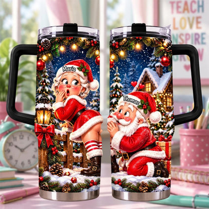 Personalized Christmas Santa Couple 40oz Tumbler, Matching Christmas Tumbler For Couples, Santa Lover Gift, Holiday Cup