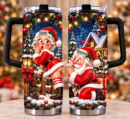 Personalized Christmas Santa Couple 40oz Tumbler, Matching Christmas Tumbler For Couples, Santa Lover Gift, Holiday Cup