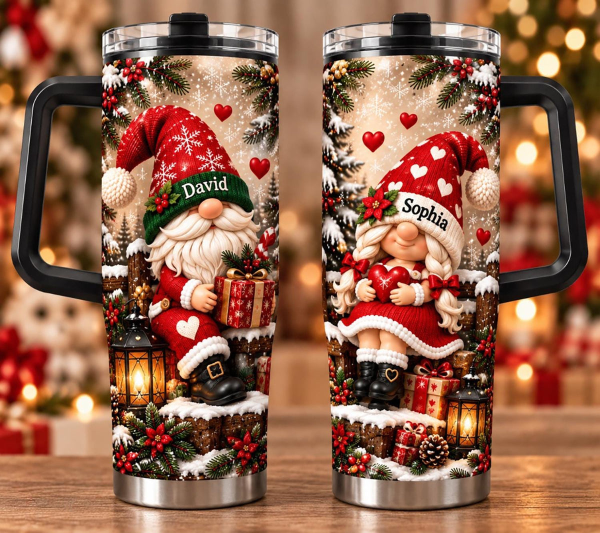 Personalized Christmas Gnome Couple 40oz Tumbler Christmas Tumbler For Naughty Couples, Gnome Lover Gift, Holiday Cup