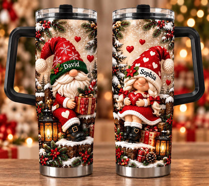 Personalized Christmas Gnome Couple 40oz Tumbler Christmas Tumbler For Naughty Couples, Gnome Lover Gift, Holiday Cup