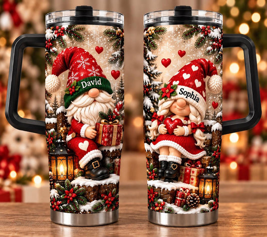 Personalized Christmas Gnome Couple 40oz Tumbler Christmas Tumbler For Naughty Couples, Gnome Lover Gift, Holiday Cup