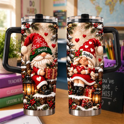 Personalized Christmas Gnome Couple 40oz Tumbler Christmas Tumbler For Naughty Couples, Gnome Lover Gift, Holiday Cup