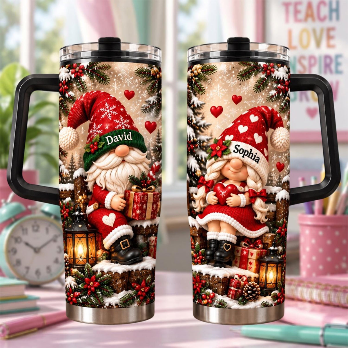 Personalized Christmas Gnome Couple 40oz Tumbler Christmas Tumbler For Naughty Couples, Gnome Lover Gift, Holiday Cup
